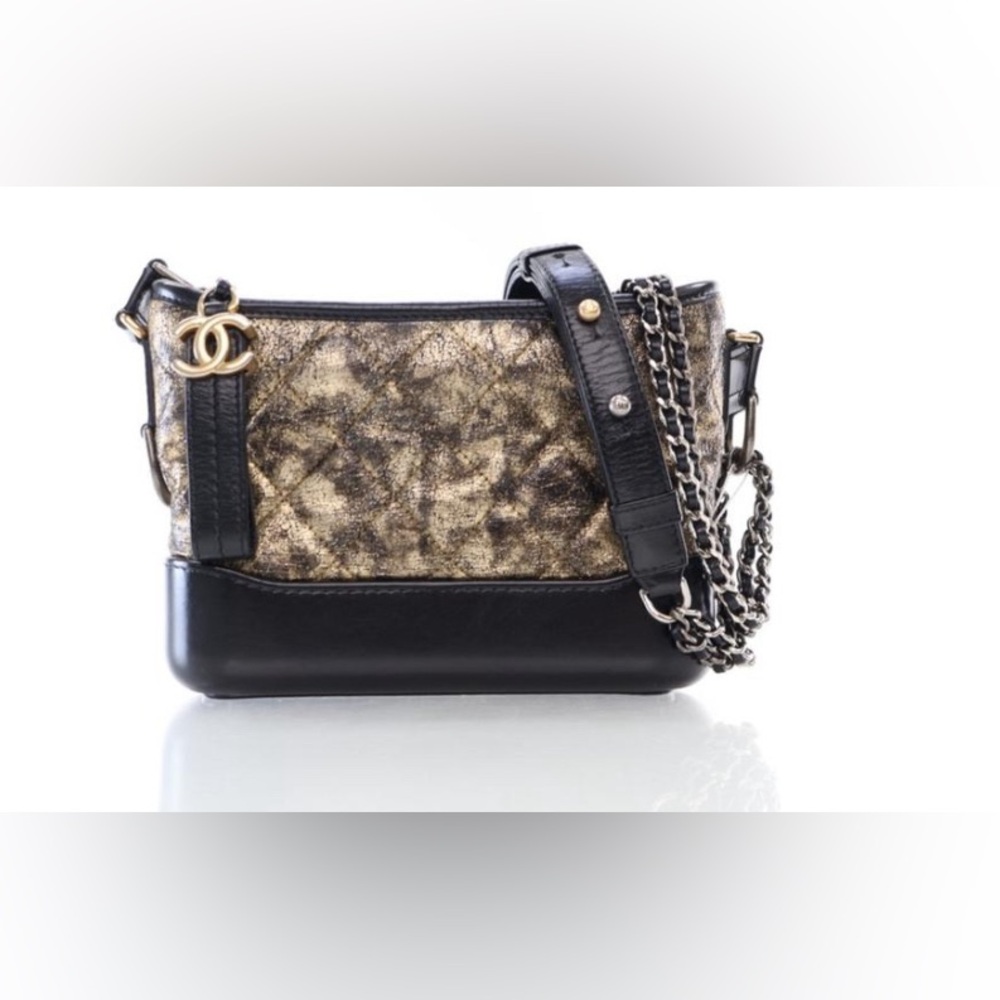 New Chanel Metallic CC Logo Gold and Black Small Gabrielle Hobo